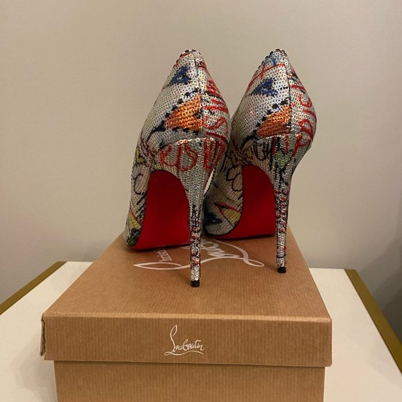 CHRISTIAN LOUBOUTIN Paillette Loubitag Decollete 554 100 Paillette Silver - Picture 4 of 7